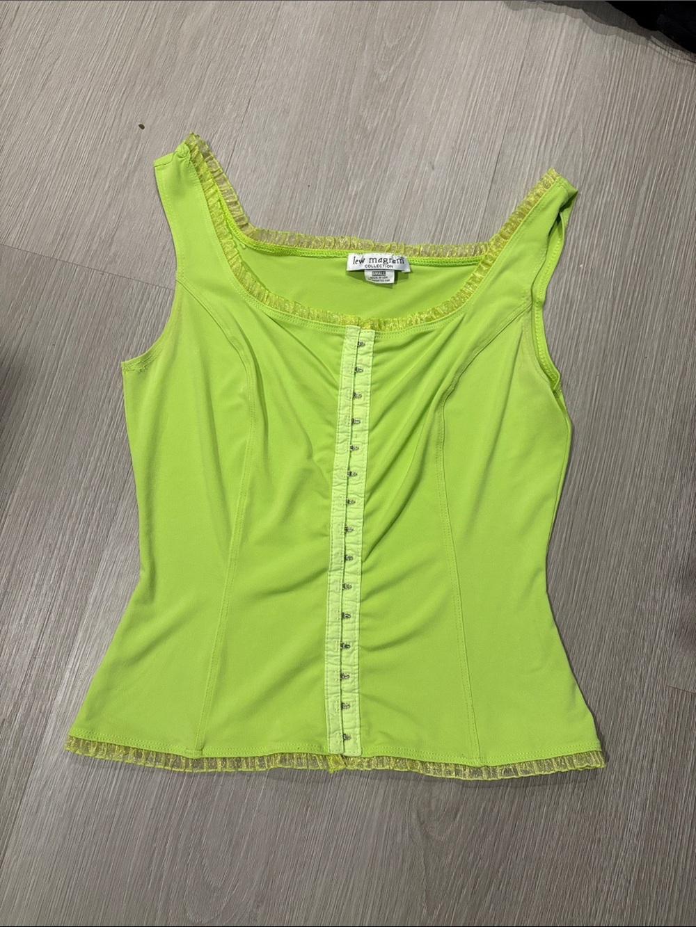Lea Magli Lime Green Ruffle-Trim Camisole with Front Hook Closure